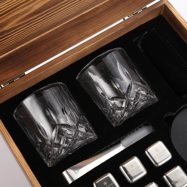 Stainless Steel Ice Cubes Whiskey Stones Silver/Gold in Wooden Box Gift Set Quick-Freezing Ice Cube Stones Whiskey Rocks